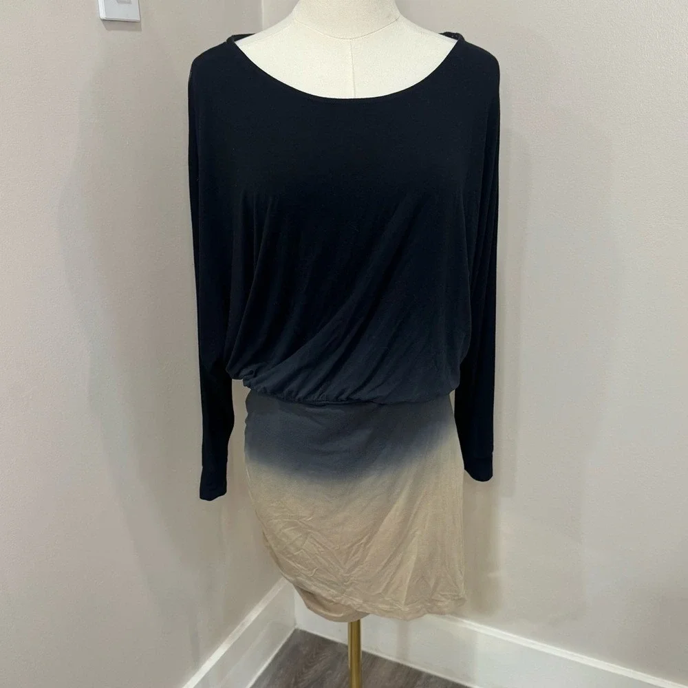 Young Fabulous‎ & Broke Ombre Dolman Mini Dress Black Tan Ruched Size M